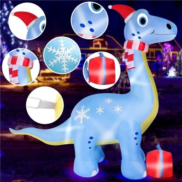 Christmas Inflatable Dinosaur, 9Ft Outdoor Christmas Decorations with Led Lights - Picture 3 of 6